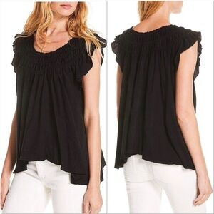 Free People Coconut black gathered top